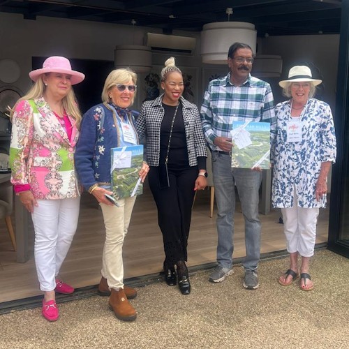 Image 2 Left to right Gail Birss President of the Federation of Rose Societies of South Africa Rosario de Algorta Carrau Uruguayan Rose Society Onwaba Gonyora Director of Brahman Hills Sushil Prakash Pr