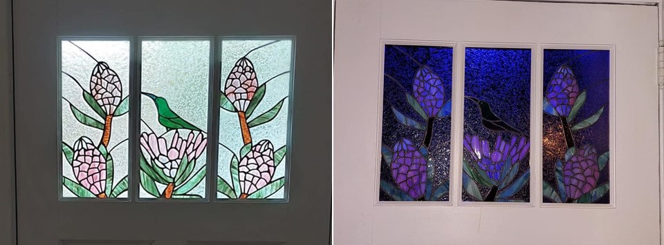 glass cuttings proteas and sunbird